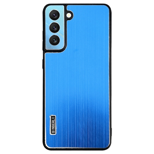 

For Samsung Galaxy S21 5G PC Hybrid Aluminum Alloy Brushed Shockproof Phone Case(Blue)