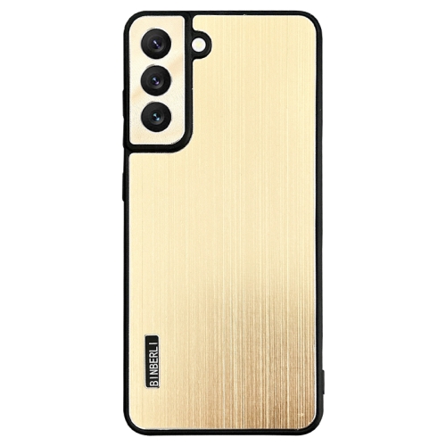 

For Samsung Galaxy S23 5G PC Hybrid Aluminum Alloy Brushed Shockproof Phone Case(Gold)