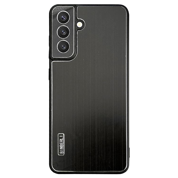 

For Samsung Galaxy S25 5G PC Hybrid Aluminum Alloy Brushed Shockproof Phone Case(Black)