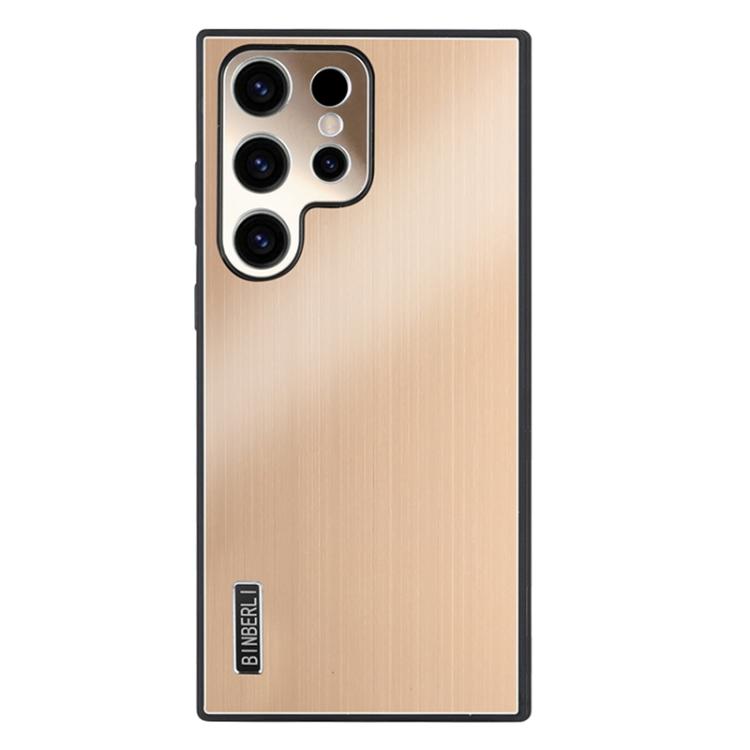 

For Samsung Galaxy S25 Ultra 5G PC Hybrid Aluminum Alloy Brushed Shockproof Phone Case(Gold)