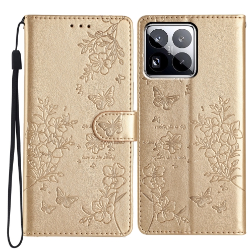 For Xiaomi 15 Pro Butterflies and Flowers Leather Phone Case(Gold)