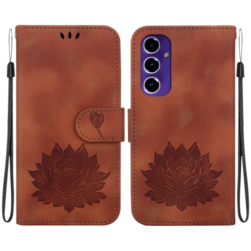 

For Samsung Galaxy S24 FE 5G Lotus Embossed Leather Phone Case(Brown)