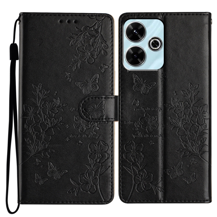 

For Redmi 13 4G Butterflies and Flowers Leather Phone Case(Black)
