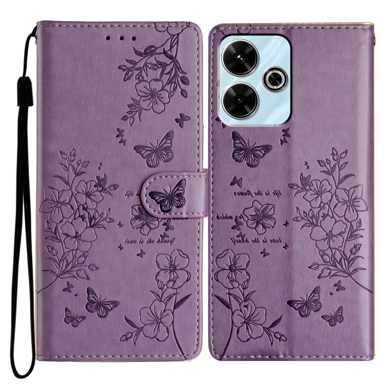 

For Redmi 13 4G Butterflies and Flowers Leather Phone Case(Purple)