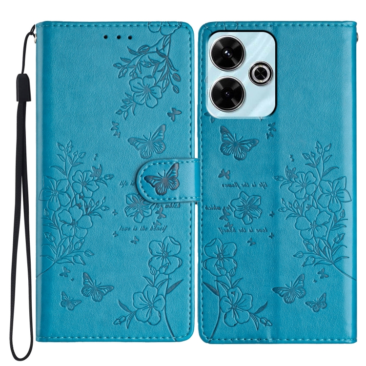 

For Redmi 13 4G Butterflies and Flowers Leather Phone Case(Blue)
