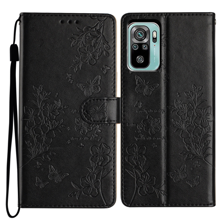 

For Redmi Note 10 4G Butterflies and Flowers Leather Phone Case(Black)