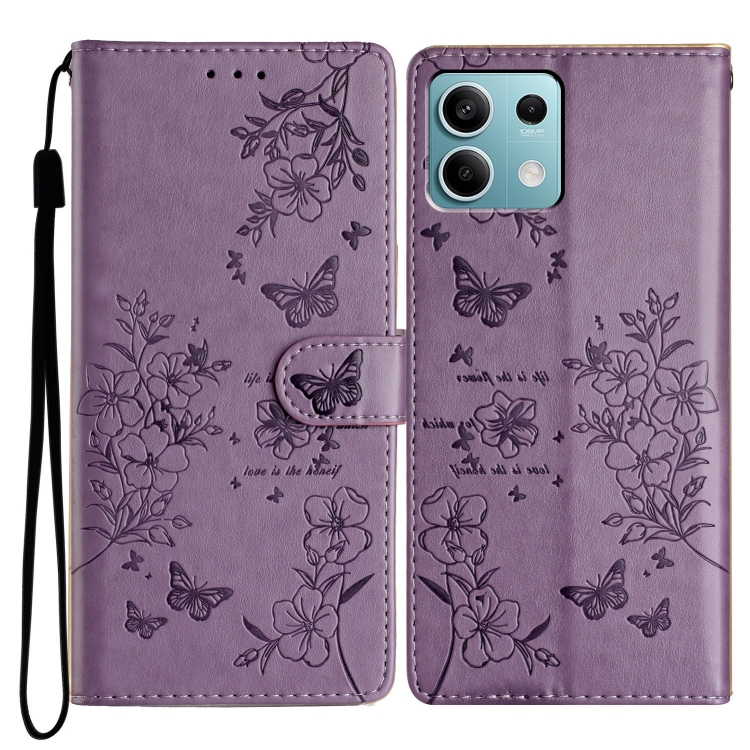 

For Redmi Note 13 5G Butterflies and Flowers Leather Phone Case(Purple)