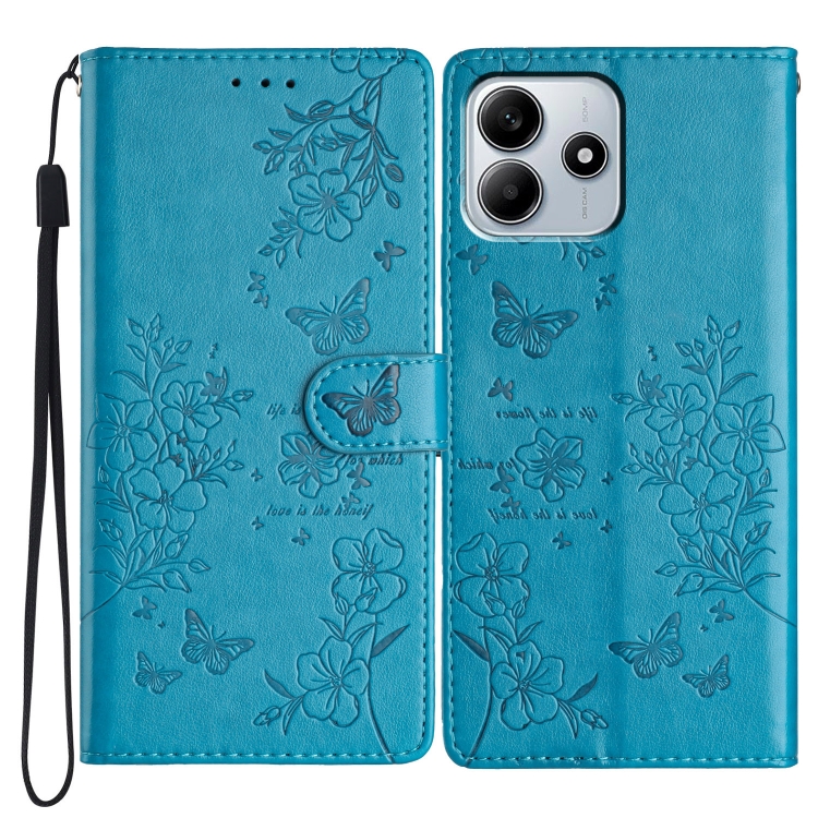 

For Redmi Note 14 5G Butterflies and Flowers Leather Phone Case(Blue)