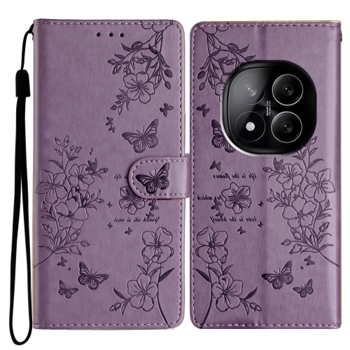 

For Redmi Note 14 Pro 5G Butterflies and Flowers Leather Phone Case(Purple)