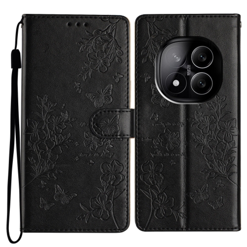 

For Redmi Note 14 Pro+ 5G Butterflies and Flowers Leather Phone Case(Black)