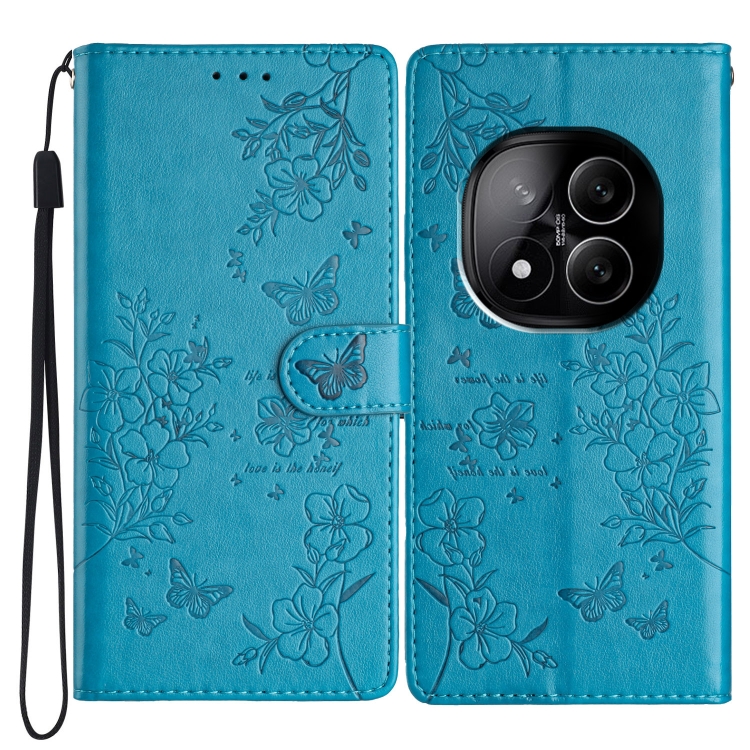 

For Redmi Note 14 Pro+ 5G Butterflies and Flowers Leather Phone Case(Blue)