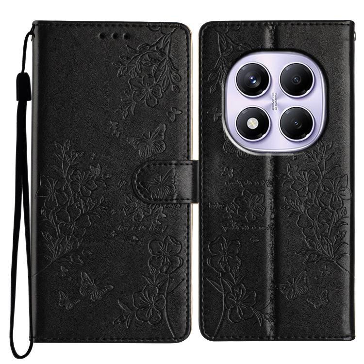 

For Redmi Note 14 Pro 4G Butterflies and Flowers Leather Phone Case(Black)