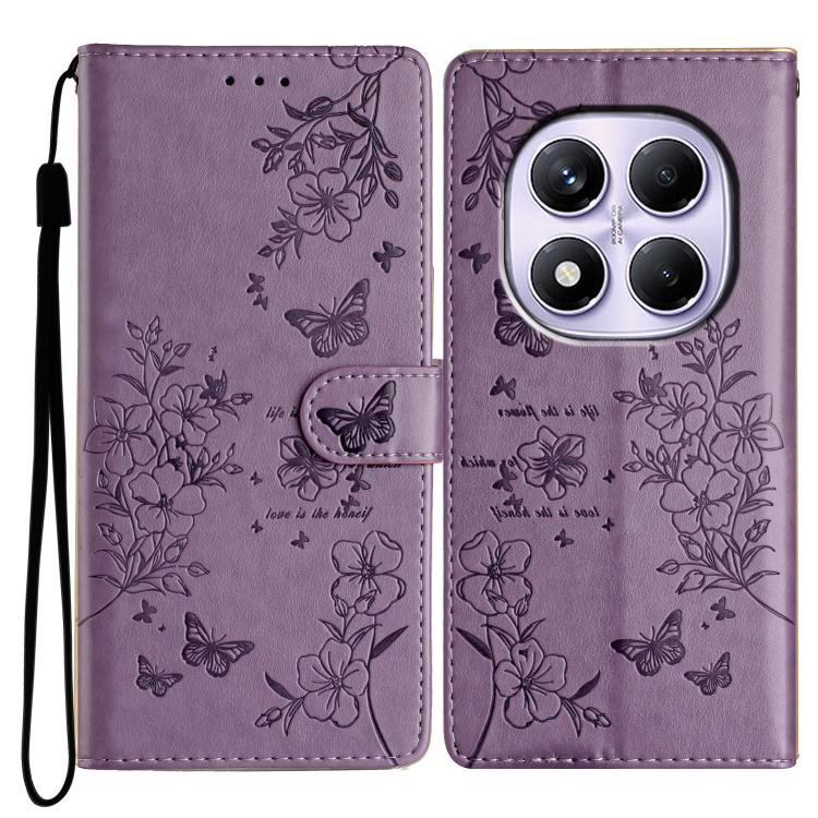 

For Redmi Note 14 Pro 4G Butterflies and Flowers Leather Phone Case(Purple)