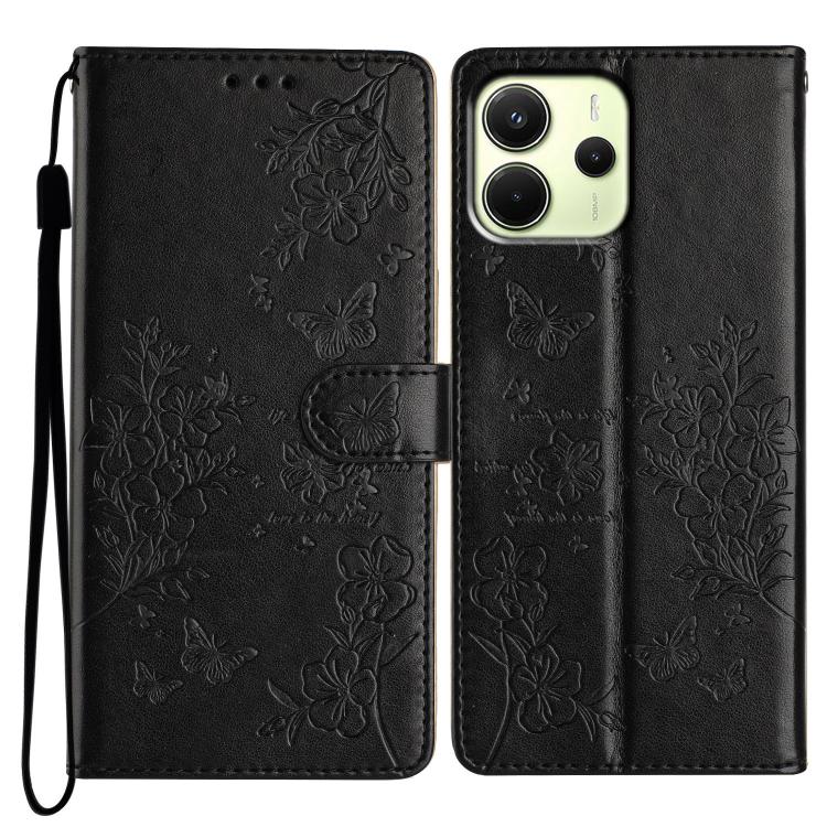 

For Redmi Note 14 4G 164.84mm Butterflies and Flowers Leather Phone Case(Black)
