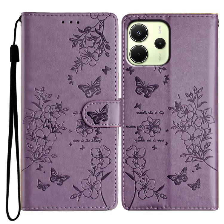 

For Redmi Note 14 4G 164.84mm Butterflies and Flowers Leather Phone Case(Purple)