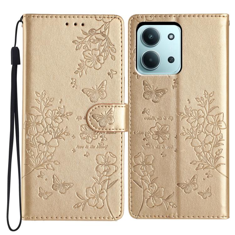 

For Redmi 15C 5G / 4G EU 173mm Butterflies and Flowers Leather Phone Case(Gold)
