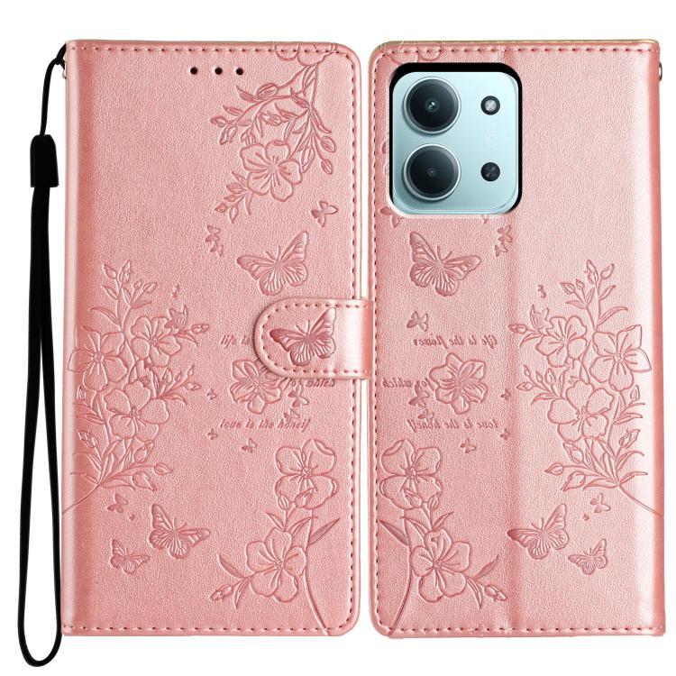 

For Redmi 15C 5G / 4G EU 173mm Butterflies and Flowers Leather Phone Case(Rose Gold)