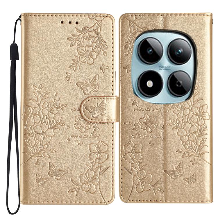 

For Redmi Note 15 Pro+ 5G Global 163.3mm Butterflies and Flowers Leather Phone Case(Gold)