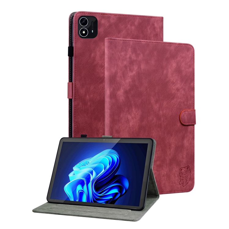 For itel Pad One Tiger Pattern Flip Leather Tablet Case(Red)