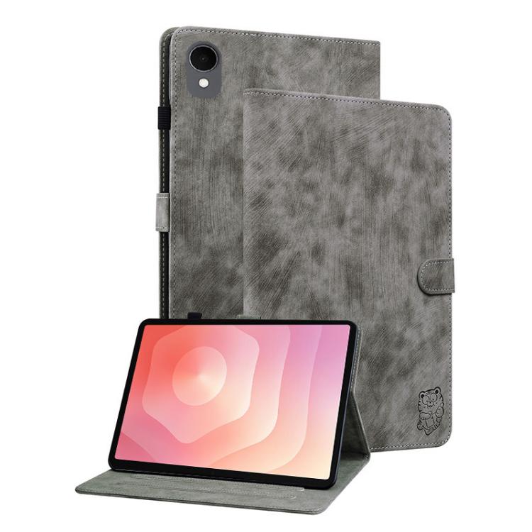 

For Samsung Galaxy Tab S11 Tiger Pattern Flip Leather Tablet Case(Grey)
