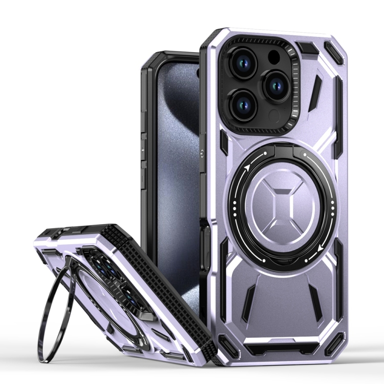 

For iPhone 16 Pro Armor II Series MagSafe Magnetic Holder Phone Case(Light Purple)