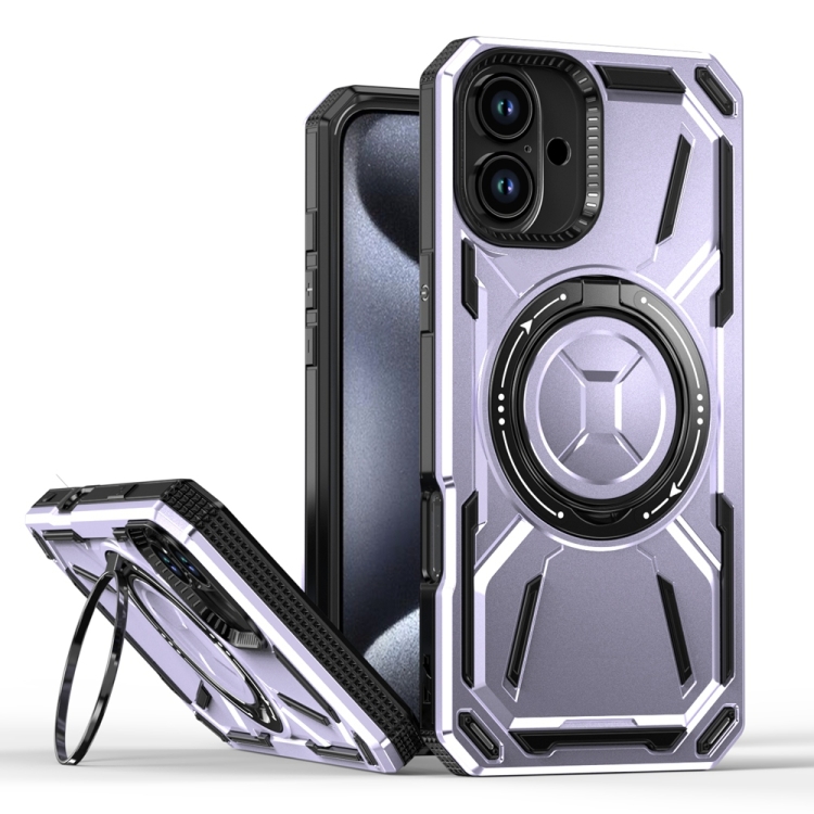 

For iPhone 16 Plus Armor II Series MagSafe Magnetic Holder Phone Case(Light Purple)