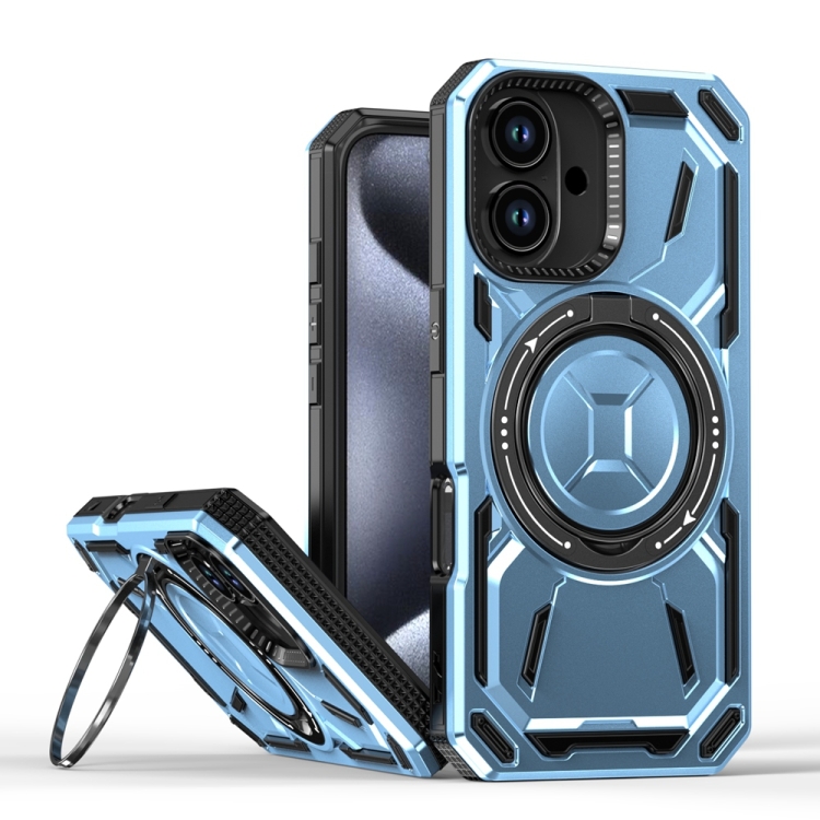 

For iPhone 16 Armor II Series MagSafe Magnetic Holder Phone Case(Light Blue)