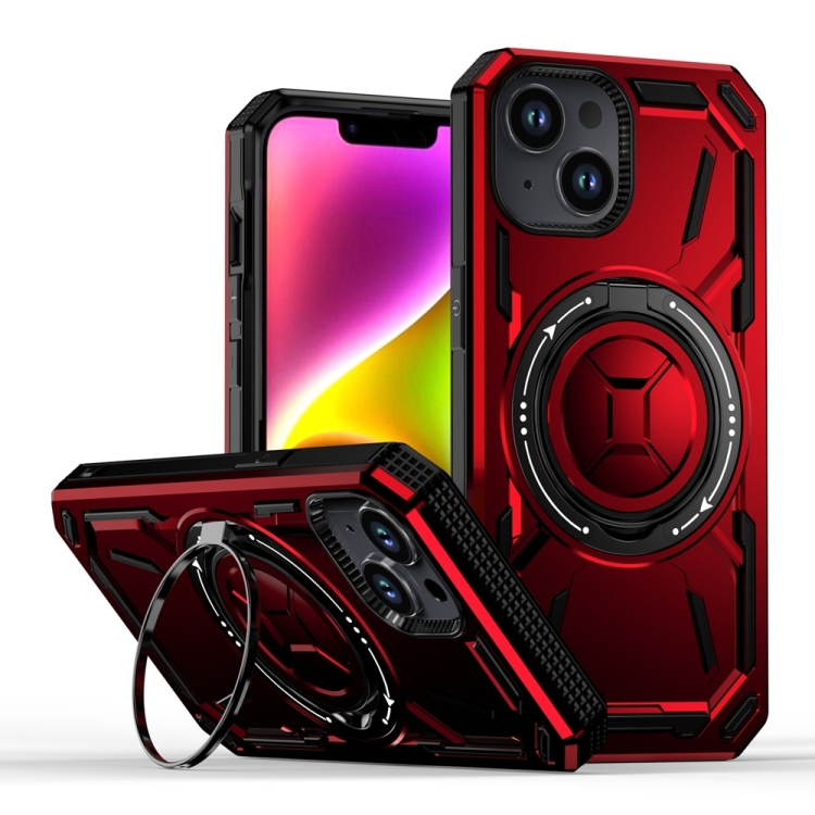 

For iPhone 15 Armor II Series MagSafe Magnetic Holder Phone Case(Red)