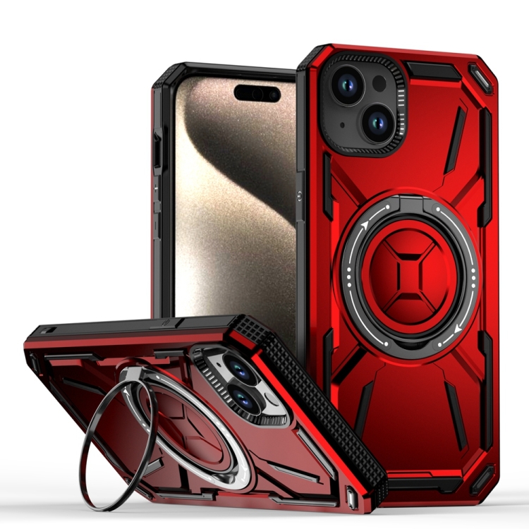 

For iPhone 15 Plus Armor II Series MagSafe Magnetic Holder Phone Case(Red)