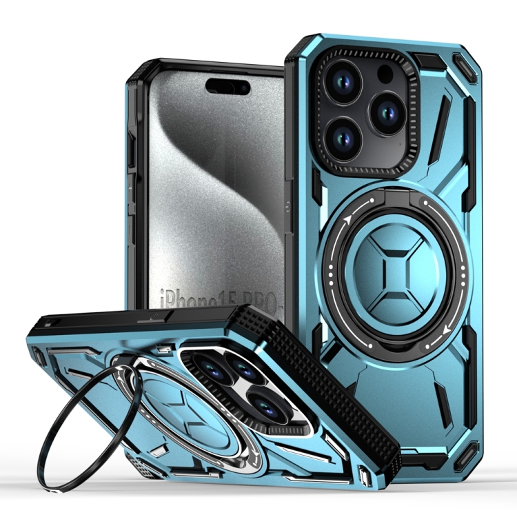 

For iPhone 15 Pro Armor II Series MagSafe Magnetic Holder Phone Case(Light Blue)