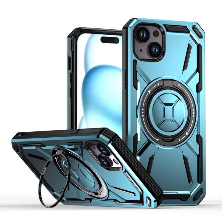 

For iPhone 14 Plus Armor II Series MagSafe Magnetic Holder Phone Case(Light Blue)
