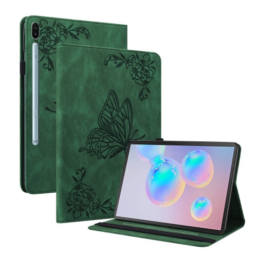 

For Samsung Galaxy Tab S6 SM-T860/T865 Butterfly Flower Embossed Leather Tablet Case, without Pen(Green)