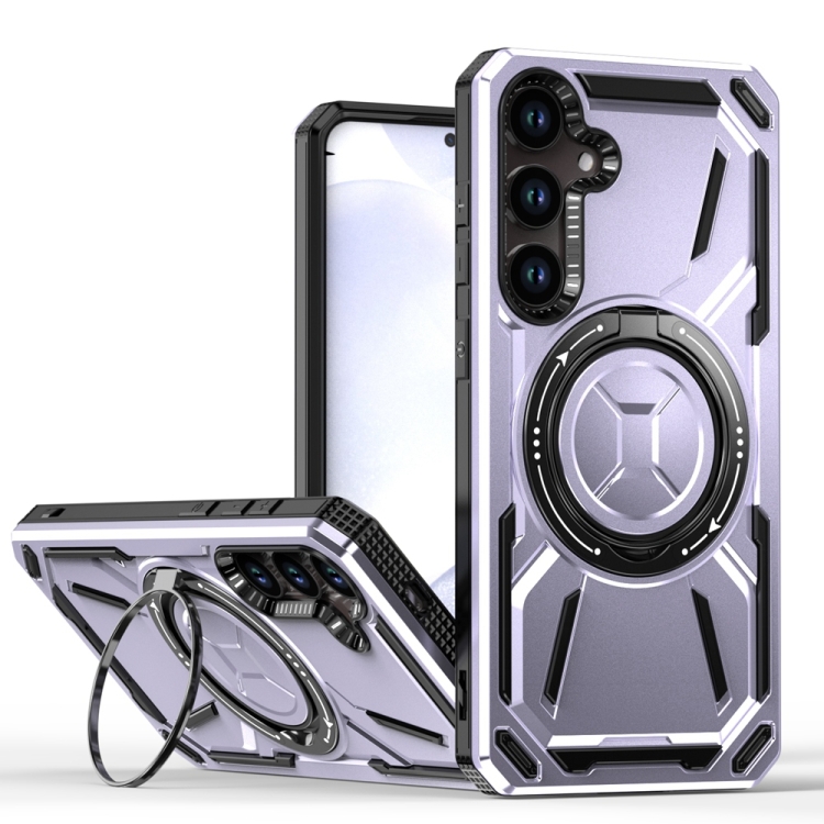 

For Samsung Galaxy S24+ 5G Armor II Series MagSafe Magnetic Holder Phone Case(Light Purple)