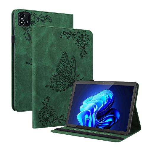 

For itel Pad One 10.1 Butterfly Flower Embossed Leather Tablet Case(Green)