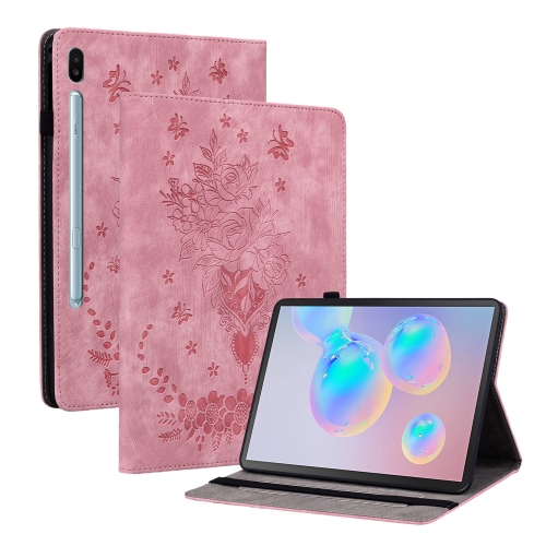 

For Samsung Galaxy Tab S6 SM-T860/T865 Butterfly Rose Embossed Leather Tablet Case, without Pen(Pink)