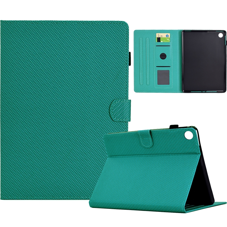 

For Samsung Galaxy Tab A9 Solid Color Fiber Texture Smart Tablet Leather Case(Lake Green)