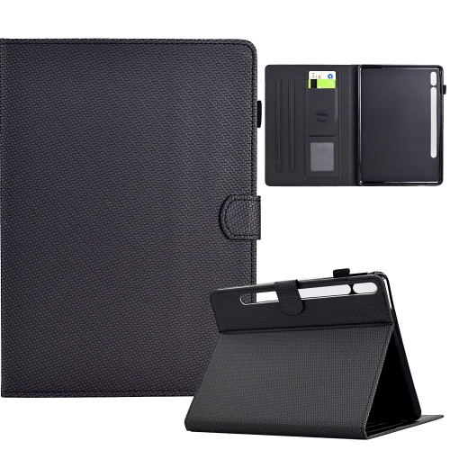 

For Samsung Galaxy Tab S7 / S8 Solid Color Fiber Texture Smart Tablet Leather Case(Black)