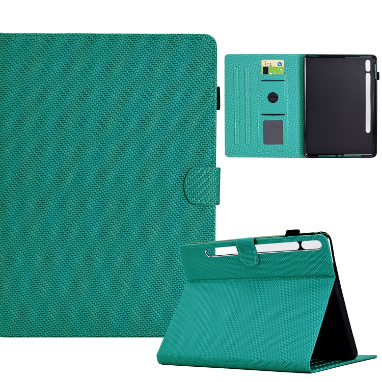 

For Samsung Galaxy Tab S7 / S8 Solid Color Fiber Texture Smart Tablet Leather Case(Lake Green)