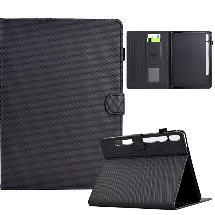 

For Samsung Galaxy Tab S9 / S9 FE Solid Color Fiber Texture Smart Tablet Leather Case(Black)
