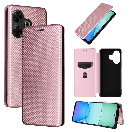 

For Redmi 13 4G Carbon Fiber Texture Flip Leather Phone Case(Pink)