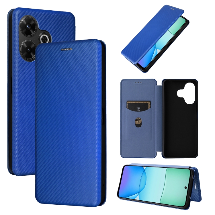 

For Redmi 13 4G Carbon Fiber Texture Flip Leather Phone Case(Blue)