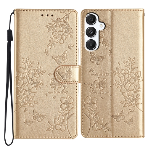 For Samsung Galaxy A36 5G Butterflies and Flowers Leather Phone Case(Gold)