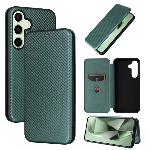 

For Samsung Galaxy S24 FE 5G Carbon Fiber Texture Flip Leather Phone Case(Green)