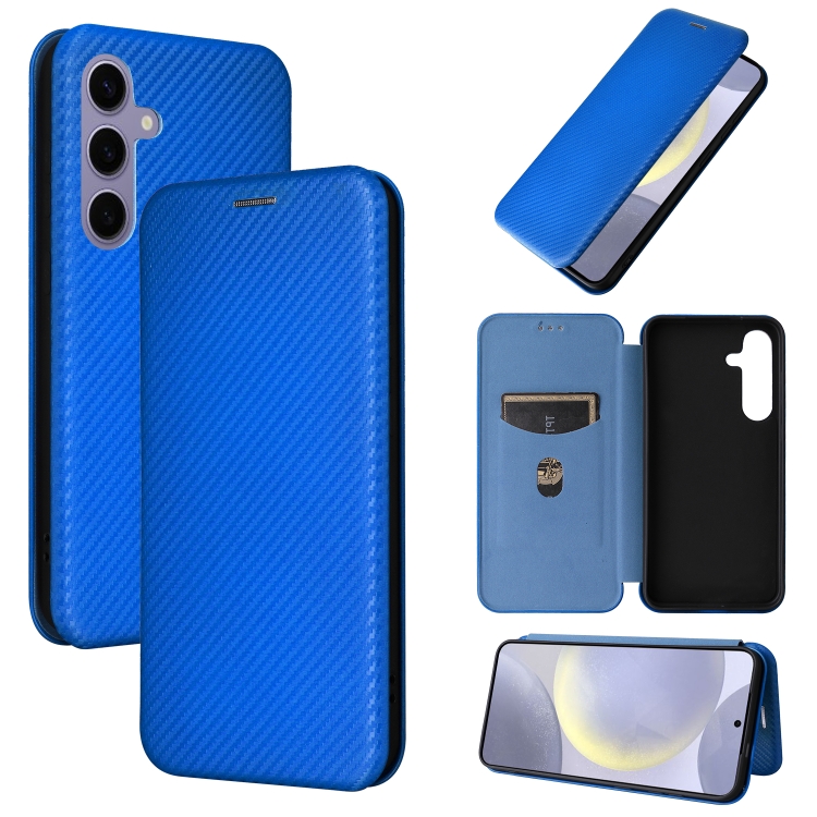 

For Samsung Galaxy S25 5G Carbon Fiber Texture Flip Leather Phone Case(Blue)
