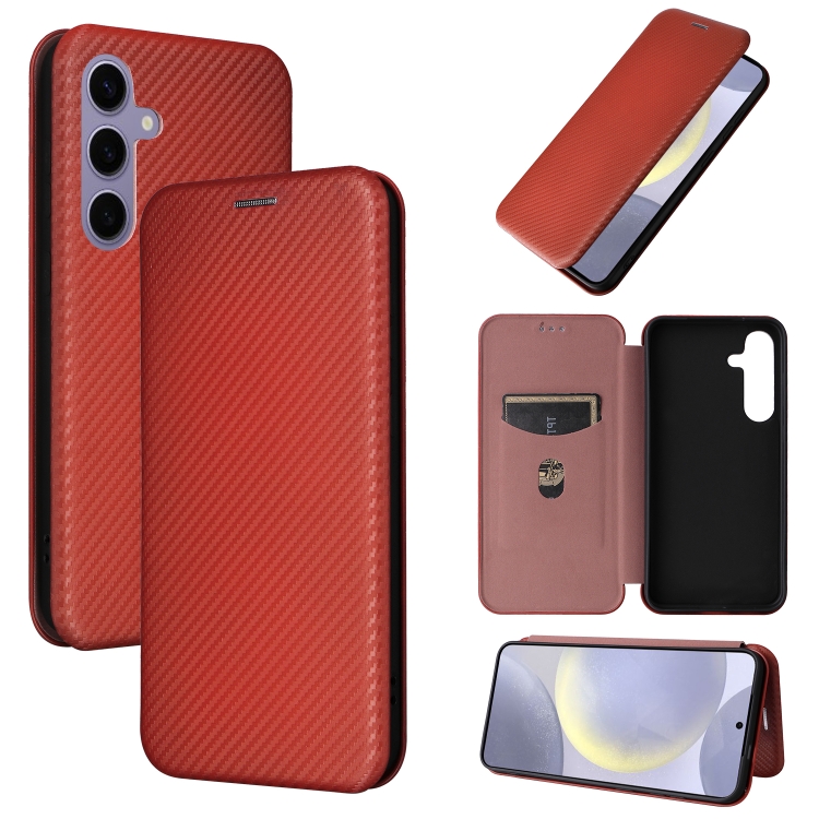 

For Samsung Galaxy S25 5G Carbon Fiber Texture Flip Leather Phone Case(Brown)