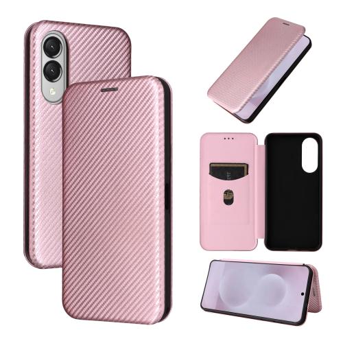 

For Samsung Galaxy S25 Edge 5G Carbon Fiber Texture Flip Leather Phone Case(Pink)