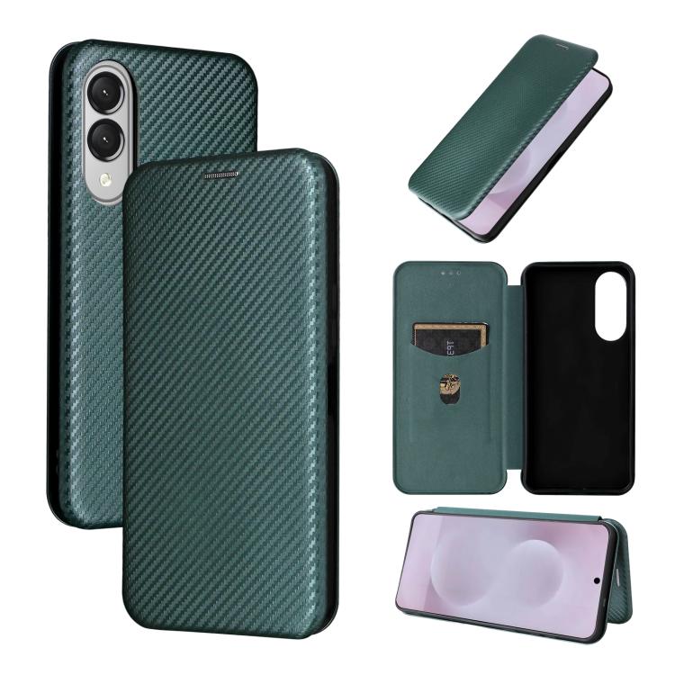 

For Samsung Galaxy S25 Edge 5G Carbon Fiber Texture Flip Leather Phone Case(Green)