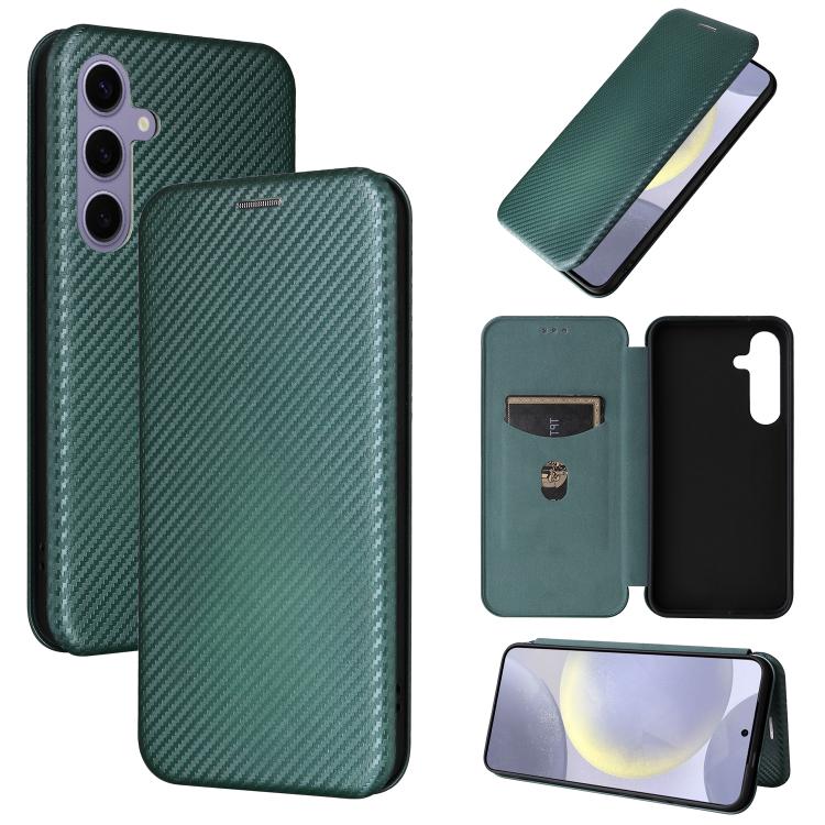 

For Samsung Galaxy S25 FE 5G Carbon Fiber Texture Flip Leather Phone Case(Green)