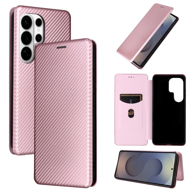 

For Samsung Galaxy S26 Ultra 5G Carbon Fiber Texture Flip Leather Phone Case(Pink)