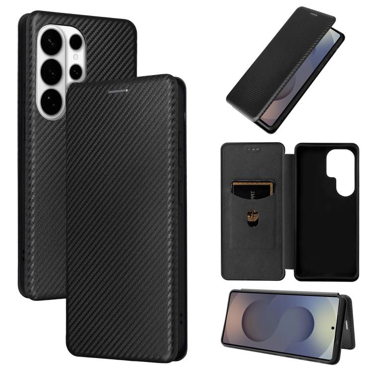 

For Samsung Galaxy S26 Ultra 5G Carbon Fiber Texture Flip Leather Phone Case(Black)